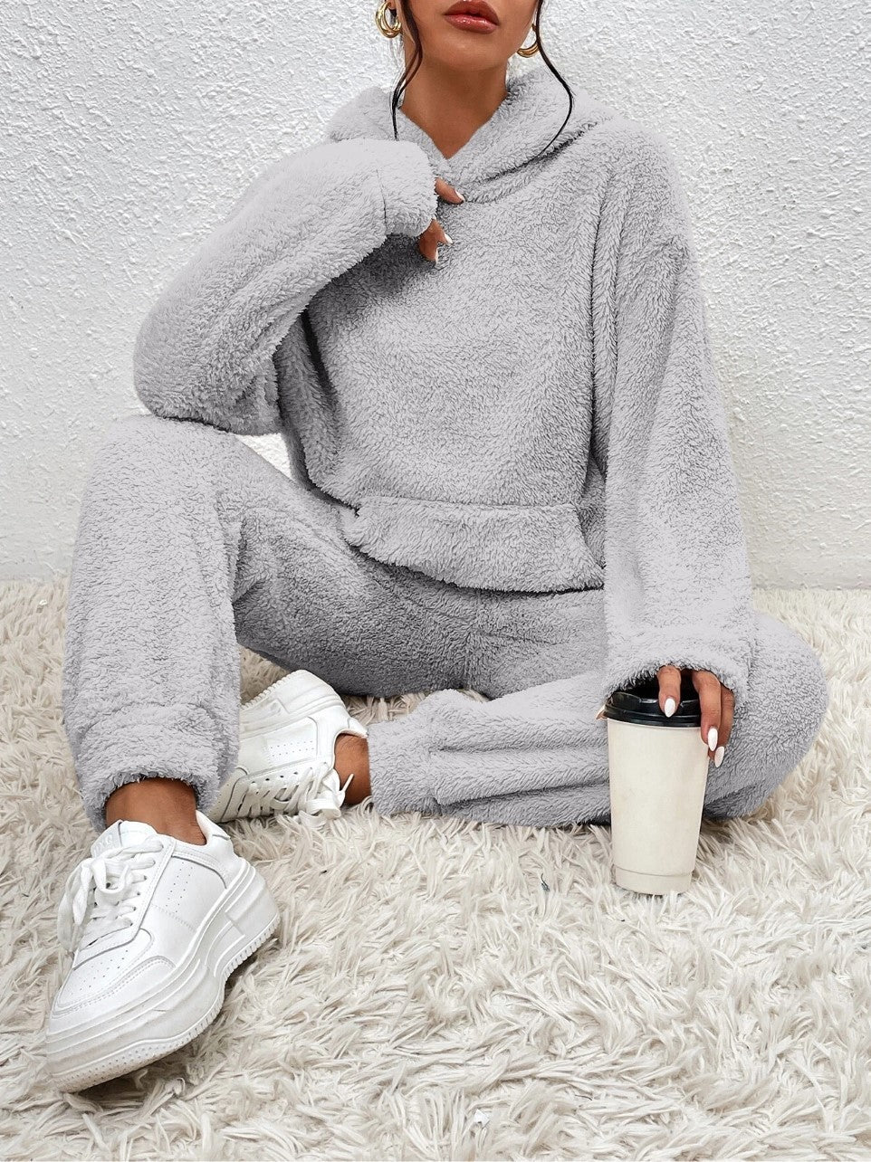 Ensemble sweat à capuche et jogging femme, coupe ample, gris