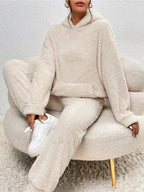 Ensemble sweat à capuche et jogging femme, coupe ample, beige