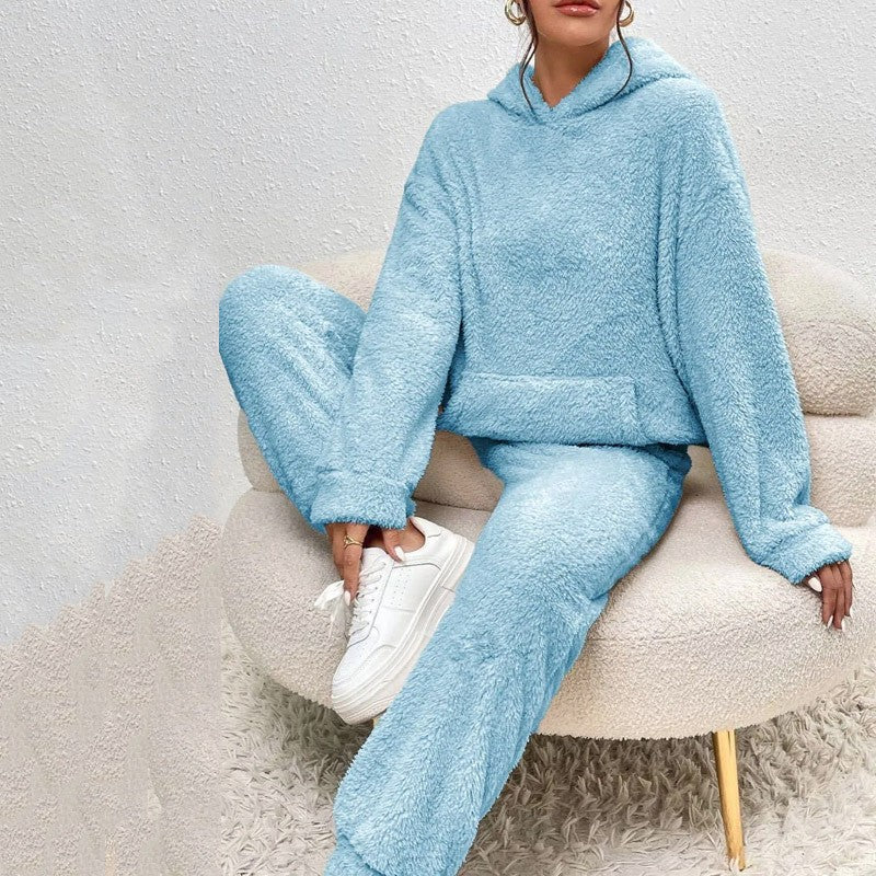 Ensemble sweat à capuche et jogging femme, coupe ample, bleu