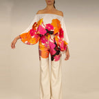 Ensemble pantalon large femme à motif effet 3D, six coloris, orange