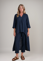 Ensemble tunique et pantalon sarouel femme en coton et lin