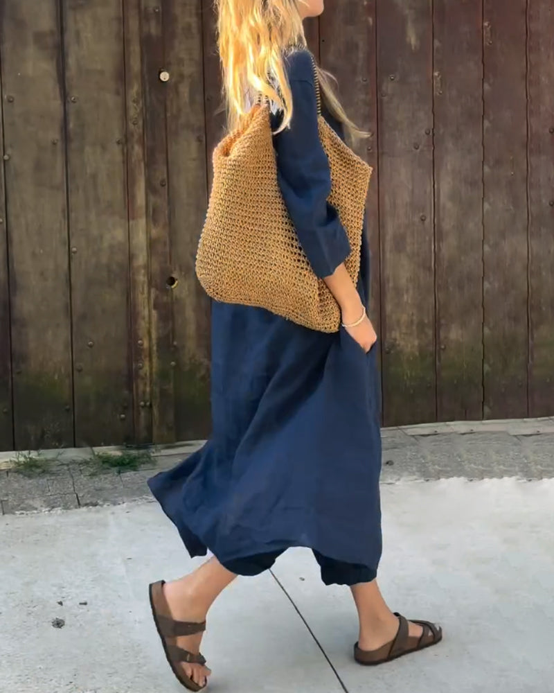 Ensemble tunique et pantalon sarouel femme en coton et lin