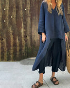 Ensemble tunique et pantalon sarouel femme en coton et lin