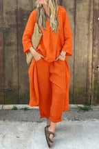 Ensemble tunique et pantalon sarouel femme en coton et lin, orange