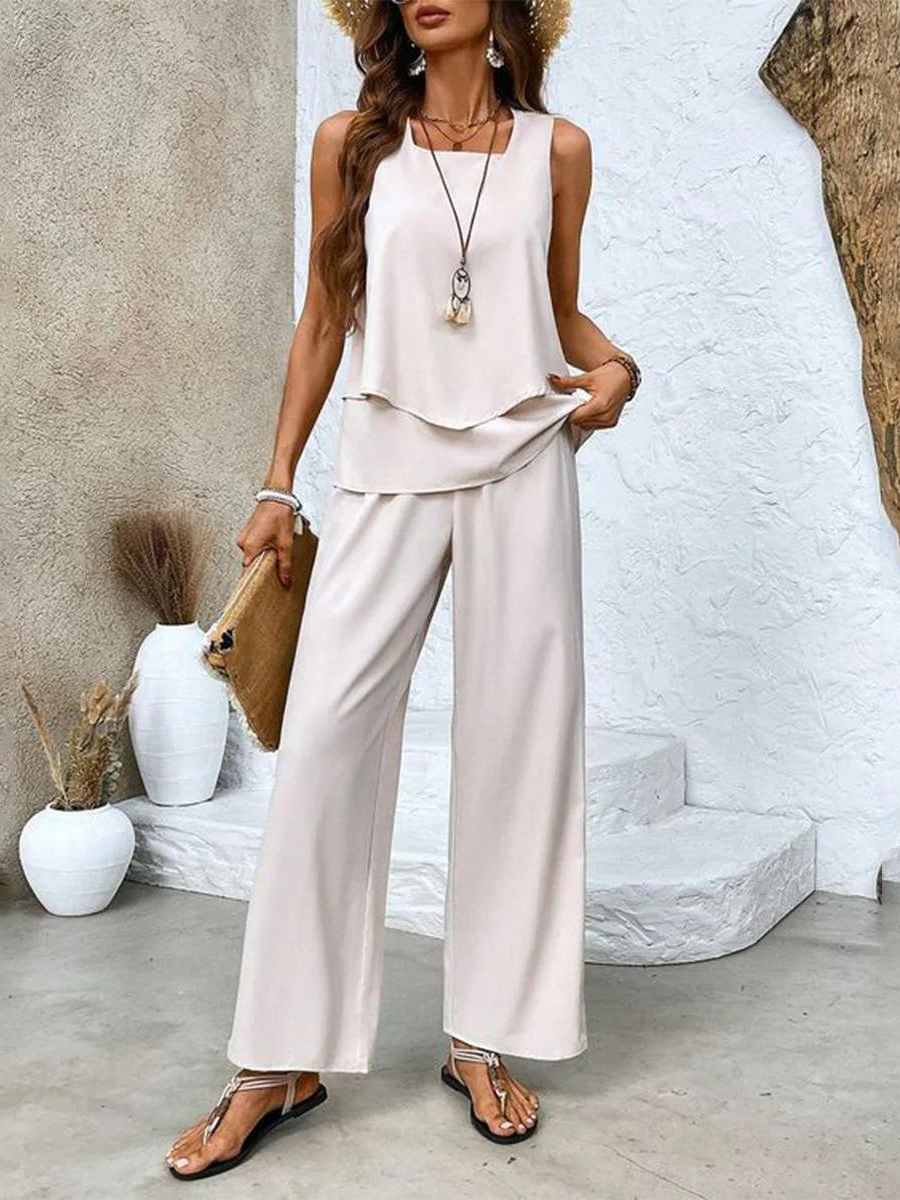 Ensemble femme haut à fleurs et pantalon assorti, six coloris, crème