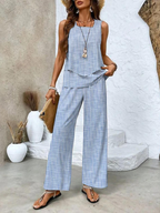 Ensemble femme haut à fleurs et pantalon assorti, six coloris, bleu clair