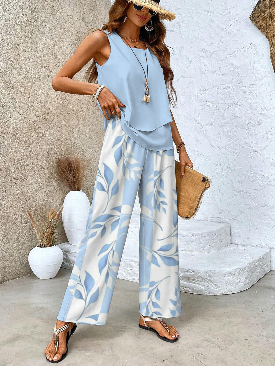 Ensemble femme haut fleuri et pantalon, du XS au 3XL