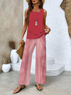 Ensemble femme haut fleuri et pantalon, du XS au 3XL, rouge