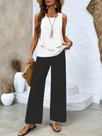 Ensemble femme haut fleuri et pantalon, du XS au 3XL, noir