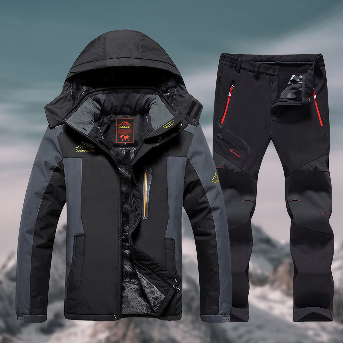 Ensemble veste et pantalon imperméable homme pour l'hiver, noir