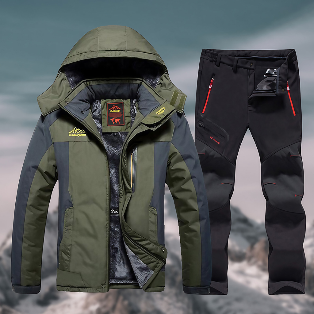 Ensemble veste et pantalon imperméable homme pour l'hiver, vert armée