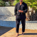 Ensemble homme chemise à manches longues et pantalon assorti, noir