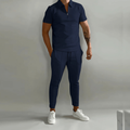 Ensemble homme deux pièces en coton et polyester, cinq coloris, bleu foncé