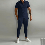Ensemble homme deux pièces en coton et polyester, cinq coloris, bleu foncé