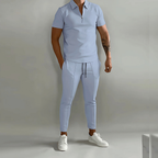 Ensemble homme deux pièces en coton et polyester, cinq coloris, bleu clair