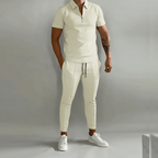 Ensemble homme deux pièces en coton et polyester, cinq coloris, beige
