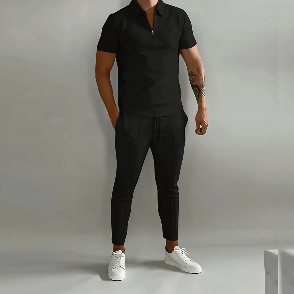 Ensemble homme deux pièces en coton et polyester, cinq coloris, noir
