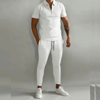 Ensemble homme deux pièces en coton et polyester, cinq coloris, blanc