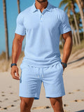 Ensemble homme polo et short assortis, dix coloris, S au 3XL, bleu clair