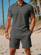 Ensemble homme polo et short assortis, dix coloris, S au 3XL, gris foncé