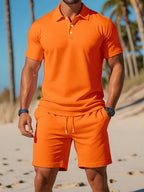 Ensemble homme polo et short assortis, dix coloris, S au 3XL, orange