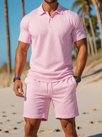 Ensemble homme polo et short assortis, dix coloris, S au 3XL, rose clair