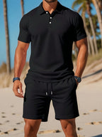 Ensemble homme polo et short assortis, dix coloris, S au 3XL, noir