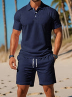 Ensemble homme polo et short assortis, dix coloris, S au 3XL, bleu marine