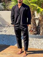 Ensemble homme chemise col montant et pantalon ample