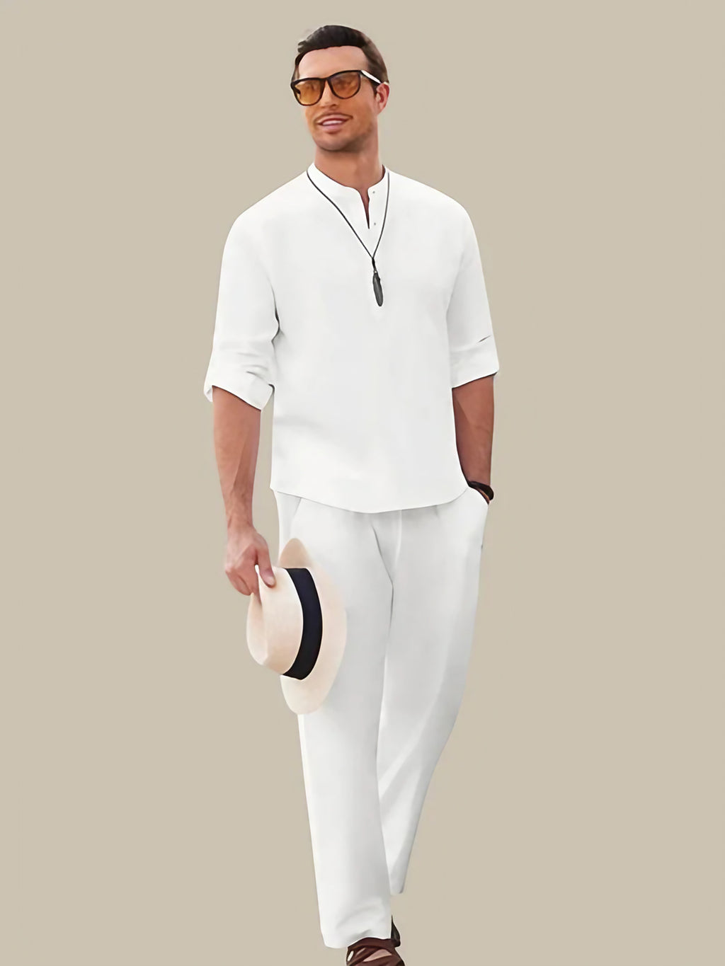 Ensemble homme chemise à manches courtes et short, pour l'été, blanc
