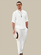 Ensemble homme chemise à manches courtes et short, pour l'été, blanc