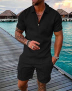 Ensemble homme d'été, haut manches courtes et short assorti, noir
