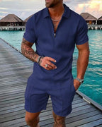 Ensemble homme d'été, haut manches courtes et short assorti, bleu