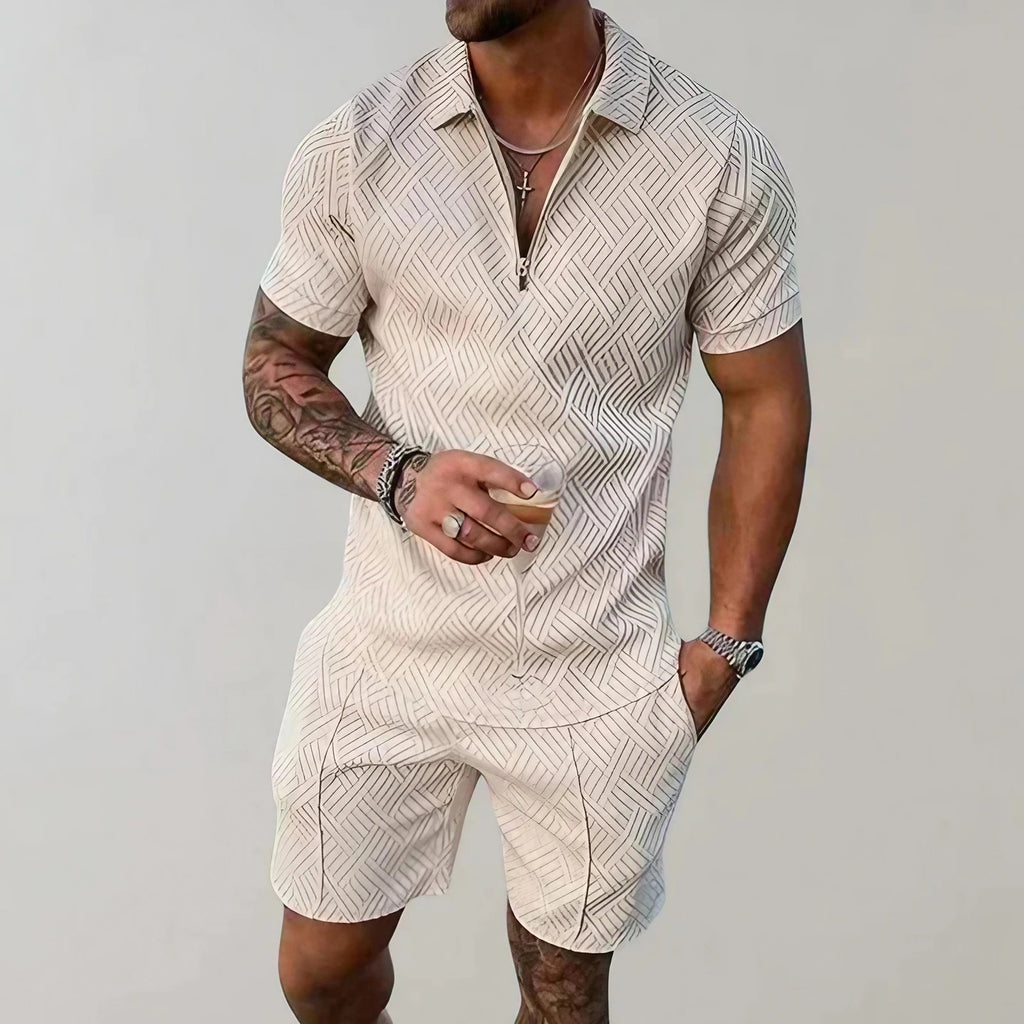 Ensemble d'été homme en coton et lin, du XS au 4XL, beige