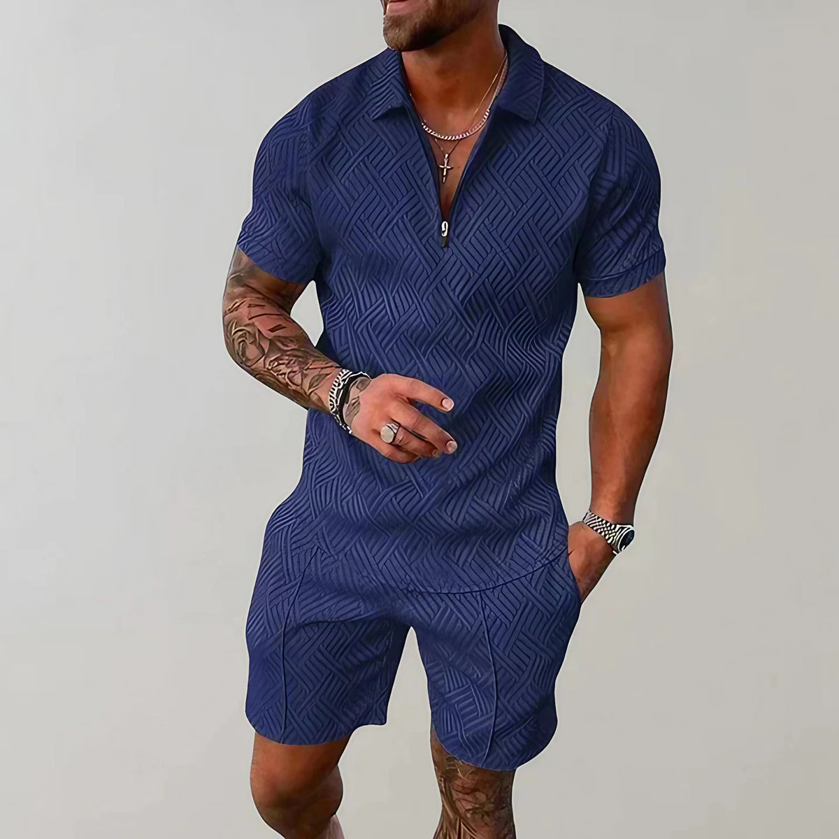 Ensemble d'été homme en coton et lin, du XS au 4XL, bleu