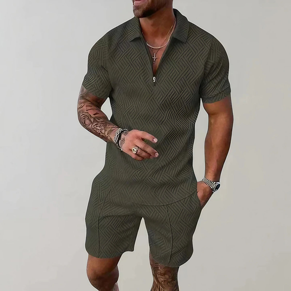 Ensemble d'été homme en coton et lin, du XS au 4XL, vert