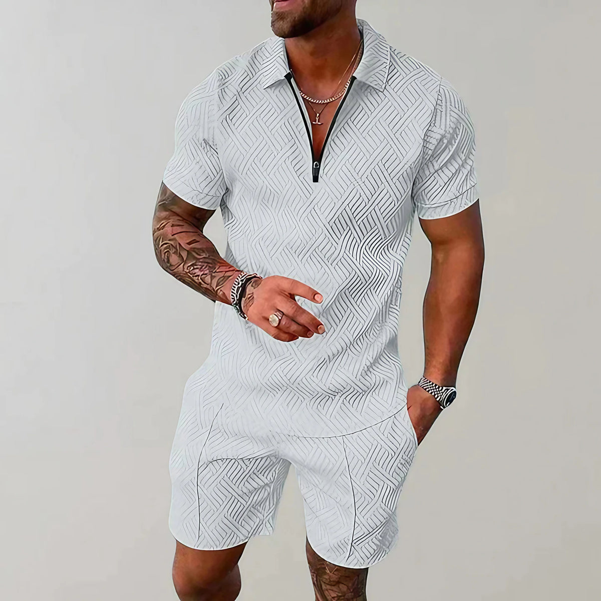 Ensemble d'été homme en coton et lin, du XS au 4XL, blanc
