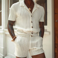 Ensemble homme t-shirt côtelé et short à ceinture, ivoire, ivoire