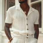 Ensemble homme t-shirt côtelé et short à ceinture, ivoire