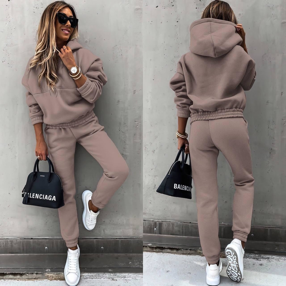 Ensemble jogging femme, haut et pantalon assortis, du XS au 3XL, marron