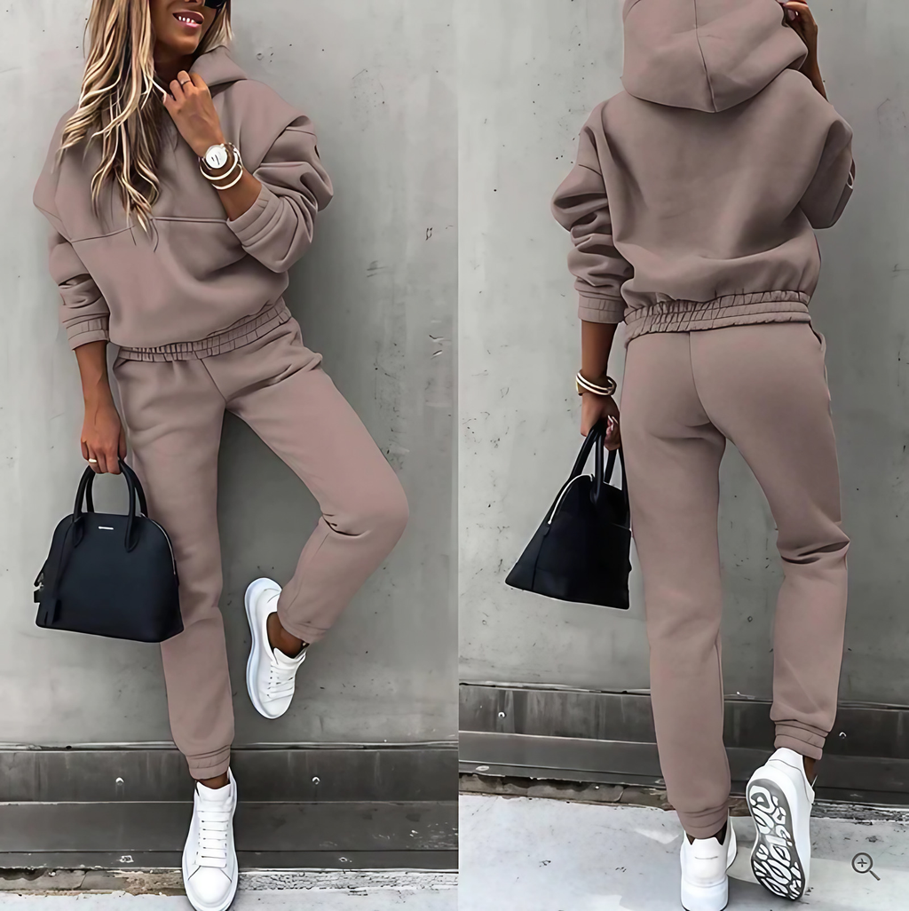 Ensemble jogging femme, taille et poignets élastiques, marron