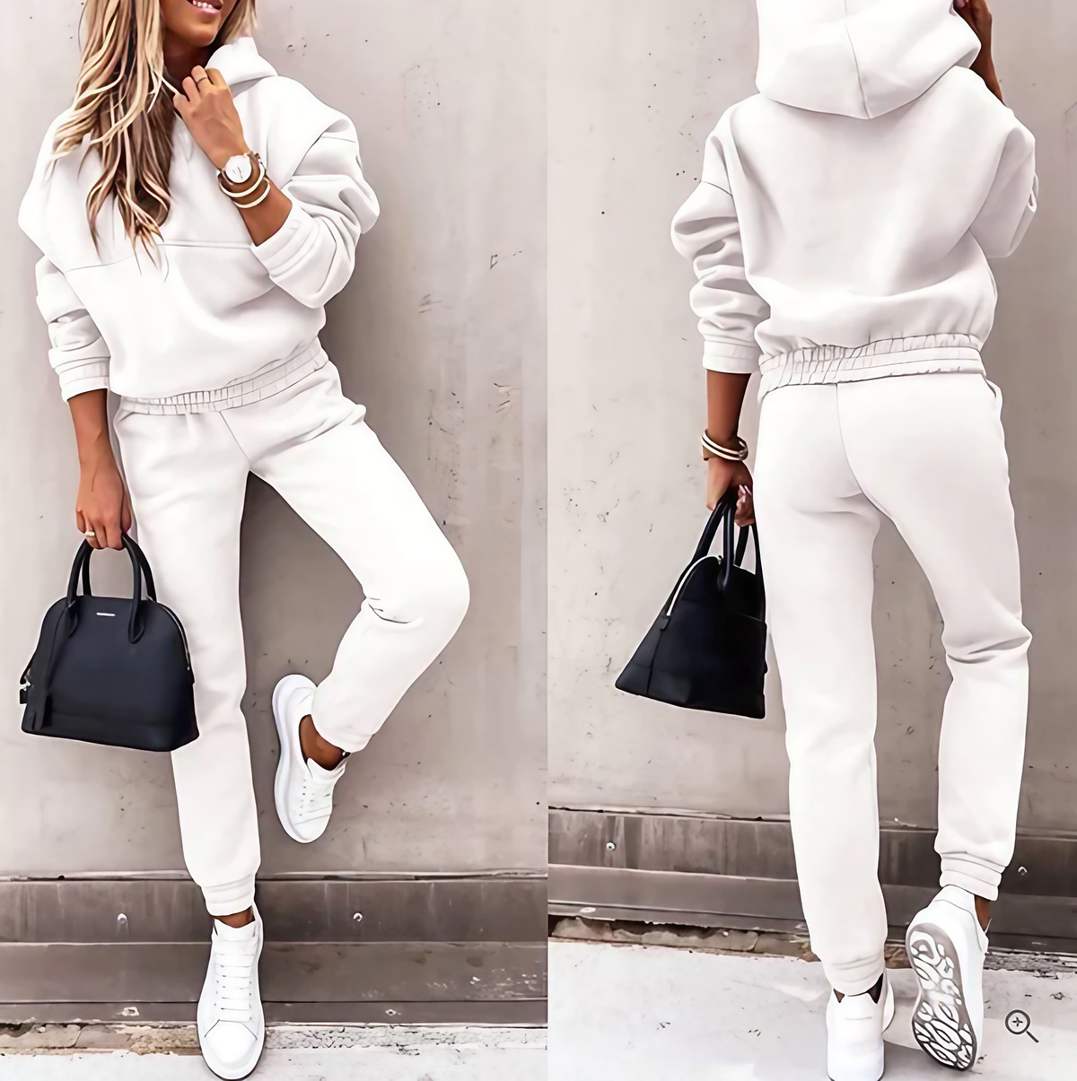 Ensemble jogging femme, taille et poignets élastiques, blanc