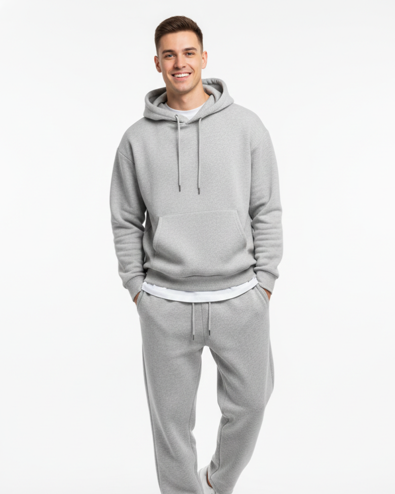 Ensemble jogging homme, sweat à capuche et pantalon à cordon, gris