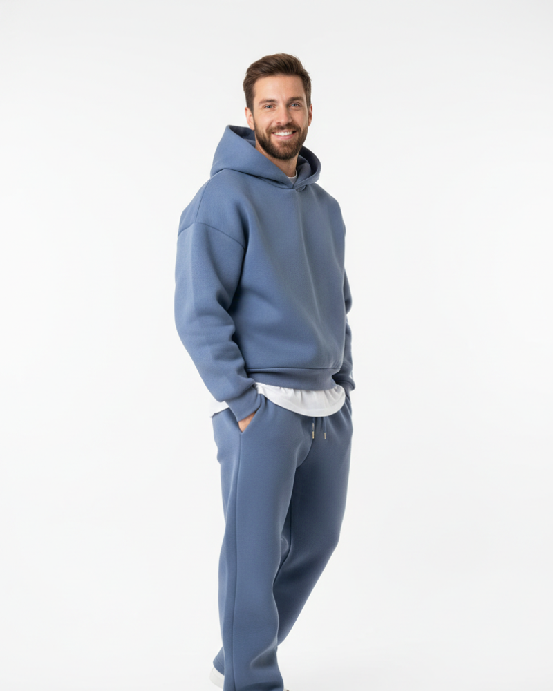 Ensemble jogging homme, sweat à capuche et pantalon à cordon, bleu 02
