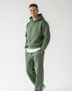 Ensemble jogging homme, sweat à capuche et pantalon à cordon, vert