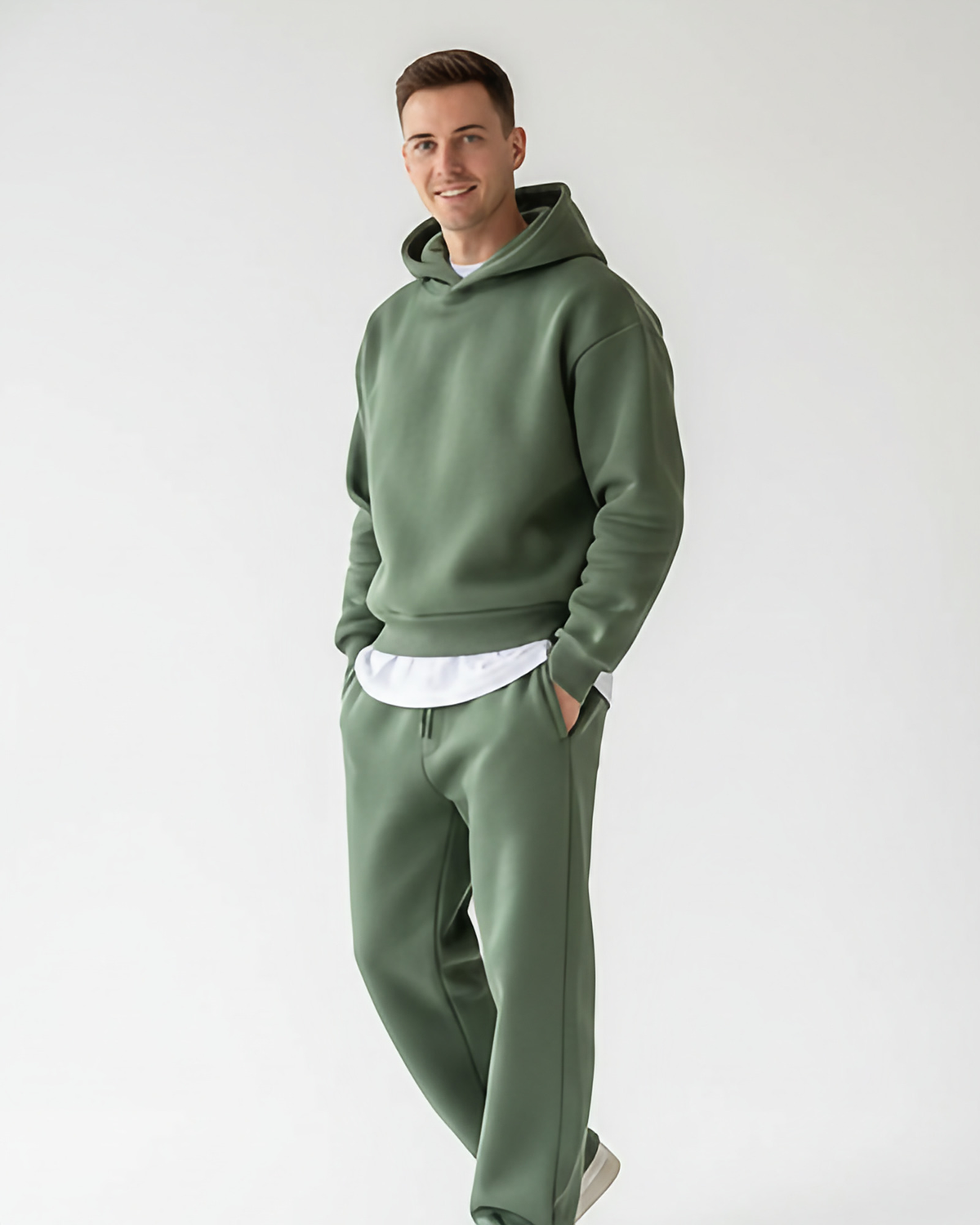 Ensemble jogging homme, sweat à capuche et pantalon à cordon, vert