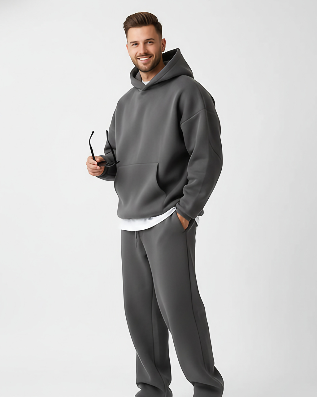 Ensemble jogging homme, sweat à capuche et pantalon à cordon, gris foncé