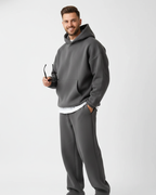 Ensemble jogging homme, sweat à capuche et pantalon à cordon, gris foncé