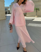 Ensemble femme tunique croisée et jupe longue fluide