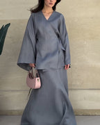 Ensemble femme tunique croisée et jupe longue fluide